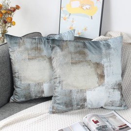 OYIMUA Set of 2 Decorative Cushion Covers 45 x 45 cm Abstract Art Decor Pillow Case Velvet Brown Grey Cushion Cover 18x18 inches for Outdoor Patio Garden Blench Living Room Sofa Farmhouse Decor