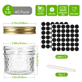 Mcupper 40 Pack Small Mason Jars, 4oz Mini Mason Jars with Gold Lids, Canning Jars For Dessert, Honey, DIY Candle