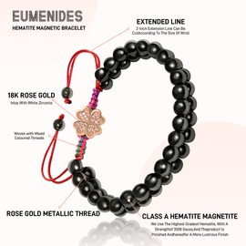 EUMENIDES Hematite Magnetic Bracelet, 18 K Gold Magnetic Bracelet, Magnetic Hematite Bracelets with 18 K Gold Beads, Eliminate Static Electricity (Magnet with Double Strength Rose Gold Wire, 6 mm),