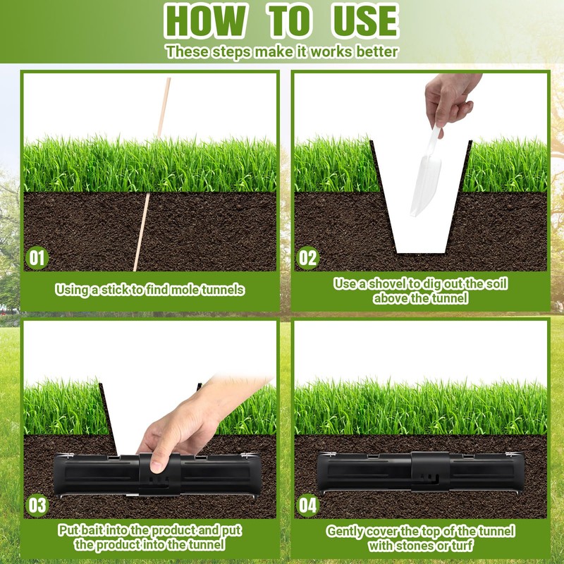 Qualirey 8 Pcs Adjustable Mole Traps for Lawns Gopher Trap