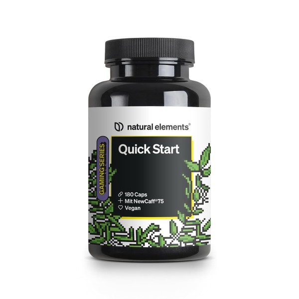 Quick Start - 180 Capsules - 6 Month Range - with Caffeine (NewCaff®75) - Vegan, High Dose - Produced in Germany & Laboratory Tested