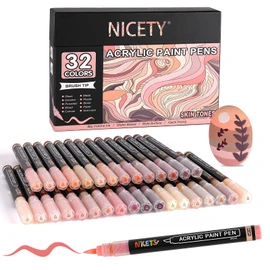 NICETY 32 Colors Acrylic Paint Markers, Paint Pens Brush Tip Water-Based Acrylic Markers for Rock Painting Stone Wood Ceramic (Skin)