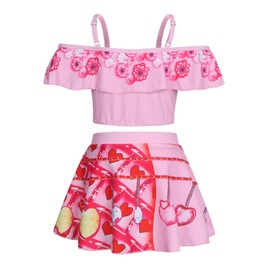 COTRIO Princess Bathing Suit for Girls Descendants Bridget Swimsuits Kids 2-Piece Bikinis Sets Tankinis Swimming Suits Holiday Swimwear Size 8 (7-8 Years, Pink)