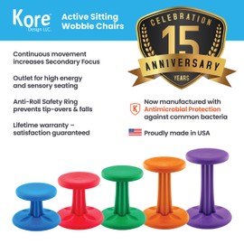 Kore Kids Wobble Chair - Flexible Seating Stool for Classroom & Elementary School, ADD/ADHD - Made in The USA - Age 6-7, Grade 1-2, Black (14in)