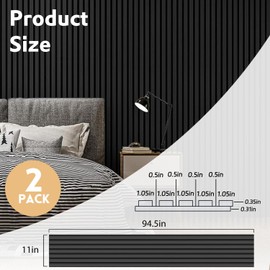 RITOLLO Wood Slat Panels for Wall 2-Piece 94.5"×11" Acoustic Panels for Interior Wall Decor 3D Fluted Sound Absorbing Panel for Black Room Decor - Matte Black