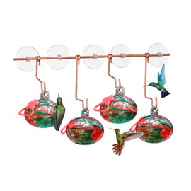 Set of 3 Hummingbird Feeders for Outdoors Hanging,Hand-Blown Glass Hummingbird Feeder with Silicone Feeding Perch,Never Leak,Gardening Gifts for Woman Man(Red)