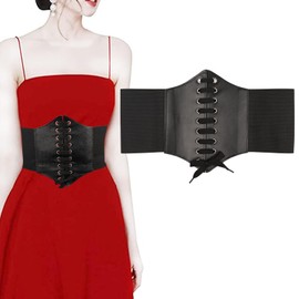 PENCHUAN Women's Tied Waspie Belt, Women's Elastic Corset, Wide Lace-Up Belt for Women, Black Corset Belt for Women, Lace-up Corset Elastic Wide Band, black