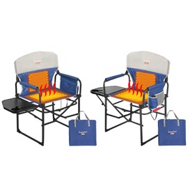 SUNNYFEEL Heated Camping Directors Chair 2 Pack, Portable Folding Lawn Chairs for Adults Heavy Duty with Side Table,Pocket for Beach, Fishing,Picnic,Concert Outdoor, Foldable Camp Chairs