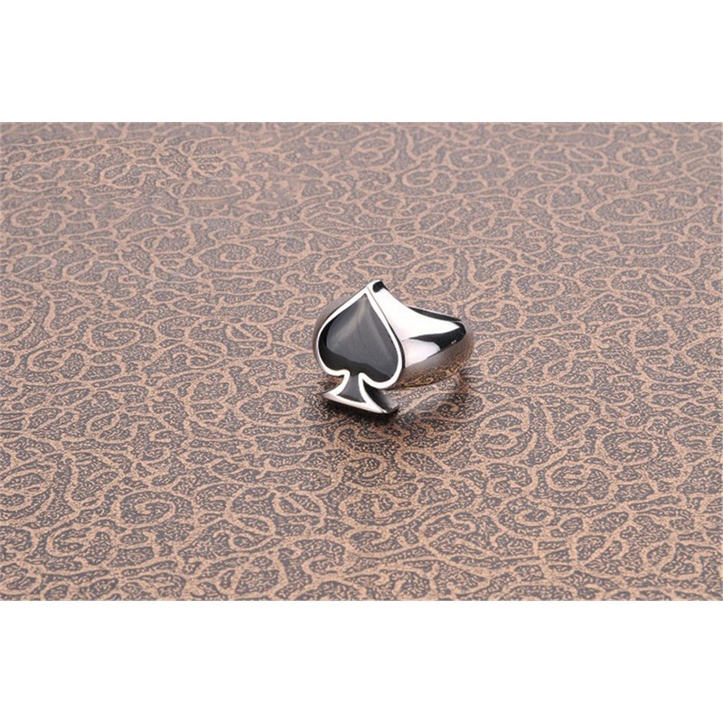 Men's Women's Poker Spade Ace Ring Black Silver Size 7