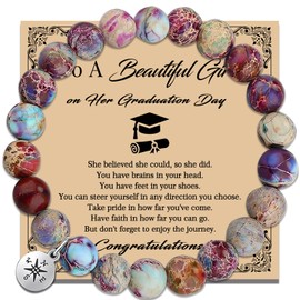 Graduation Gifts for Her Him,Graduation Bracelets Inspirational Compass Bracelet Class of 2025 Graduate Gifts Middle School High School College Bachelor Master Women Daughter Friends (Flower purple)