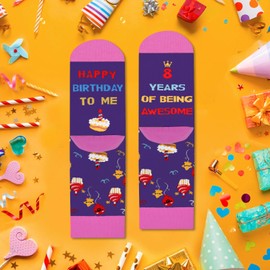 SuniSooci 8th Birthday Gifts for Girls Children - Funny Fun Funky Cool Crazy Birthday Socks for 8 Year Old Kids Girl - Gag Easter Valentines Christmas Gifts for 8 Year Old Kids Teens Stocking Stuffer