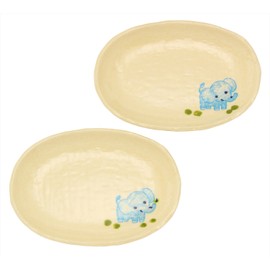 窯元 sousen 小皿 White 13 cm Seto Ware 小判 Dishes Small Animals (Elephant) Pattern 2 Pcs, 50-Pack