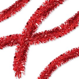 TOPWAYS Christmas Garlands Red, 10 m / 33 Inch Tinsel Christmas Tree, Tinsel Garland Christmas, Christmas Decoration Tinsel for Christmas Tree, Christmas Party, Doors, Windows and Stairs