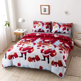 AAHO IT'S ALL ABOUT HOME Christmas Duvet Cover Set, Father Christmas, Royal Santa Claus, Merry Santa, Xmas Quilt Bedding Set, Comforter Encasement, Matching Pillowcases (Double, Father Xmas)