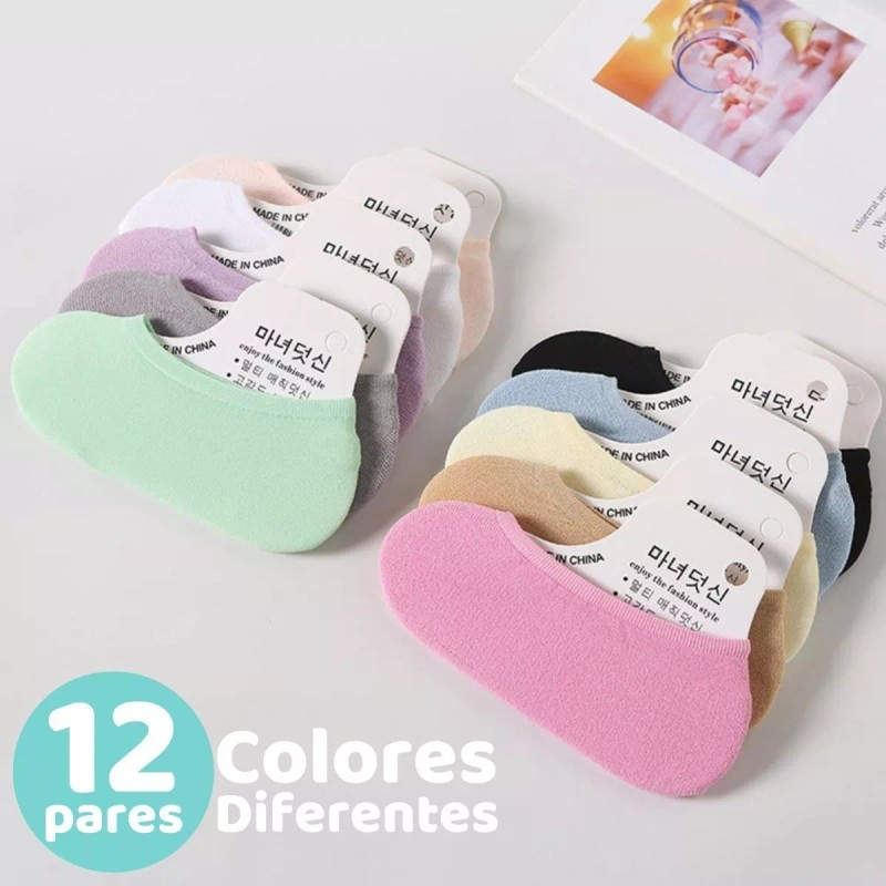 Veraly Calcetines Invisibles 12 Par Colores Pastel Suaves Ligeros