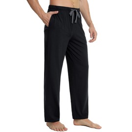 NACHILA Men's Pajamas Pants Soft Lounge Pant Lightweight Stretch Sleep Bottoms with Pockets, Black X-Large