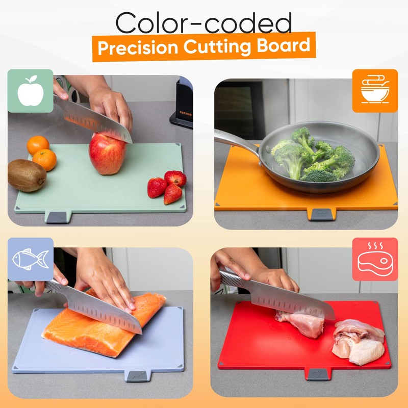 EZTICO 4-Piece Non-Toxic Cutting Board Set with Premium Scissors –