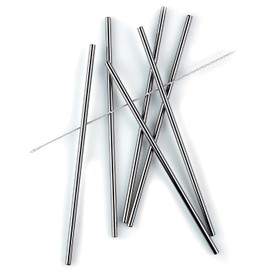 ECHTWERK Stainless Steel Drinking Straws, Reusable Straws, Set of 6, Cocktail Accessories, Stainless Steel with Cleaning Brush, Sustainable, Drinking Straw: 21.5 cm, Brush: 23 cm, Black Edition