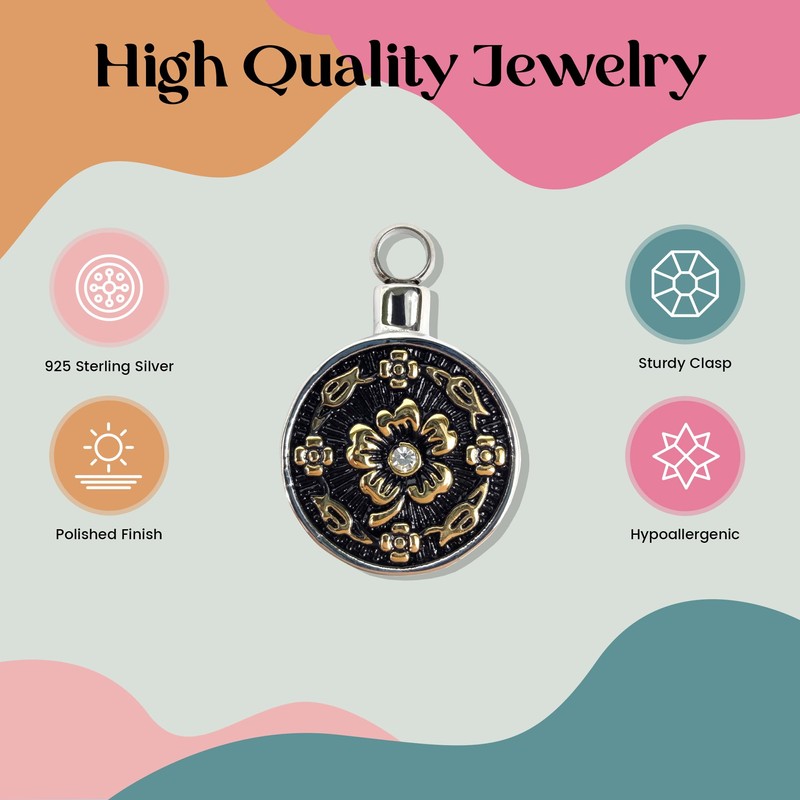 FashionJunkie4Life Round Floral Urn Necklace | Gold Finished Stainless Steel