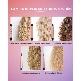 Rizador de Cabello, 5 en 1 Pinzas Rizadoras Cerámica, Rizador de Pelo con LED, Calienta Rápidamente, Juego de Rizadoras para Cabello con Guantes y Clips, Herramientas para Cabello para Mujer Cabello Largo / Corto y Regalo - Oro