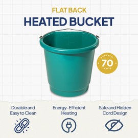 Farm Innovators 3 Gallon Flat Back Plastic Heated Bucket with Metal Handle, Built in Thermostat, and Hidden Cord Compartment, Green, 70 Watt (3 Pack)