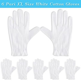 Paxcoo 6 pares de guantes de algodón blancos XL para hidratación de manos secas, cosméticos, tratamiento de eccema, spa de manos e inspección de joyas