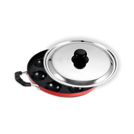 kyyte Non-Stick Alpha Panniyarkal with Handle with SS Lid 12 Pits