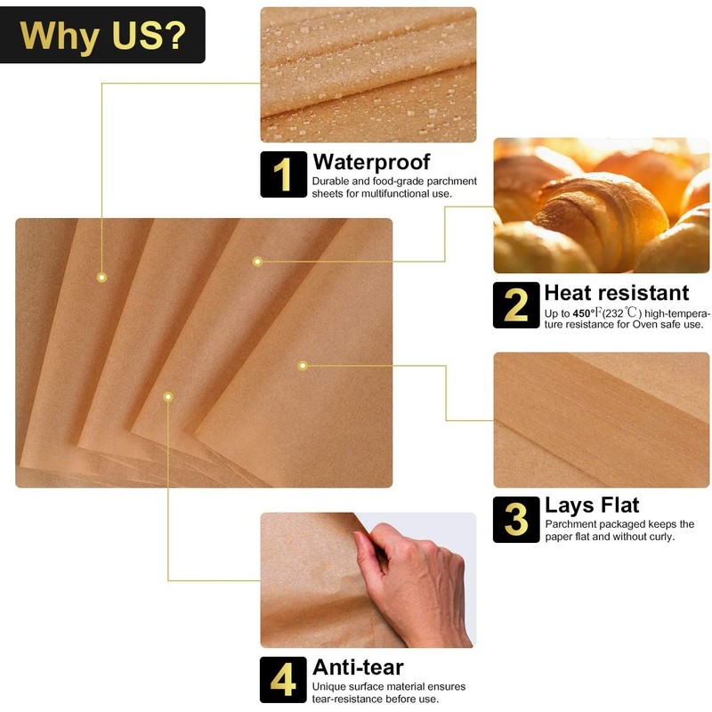 50 Sheets 20 * 30cm Brown Pre-Cut Baking Parchment Paper