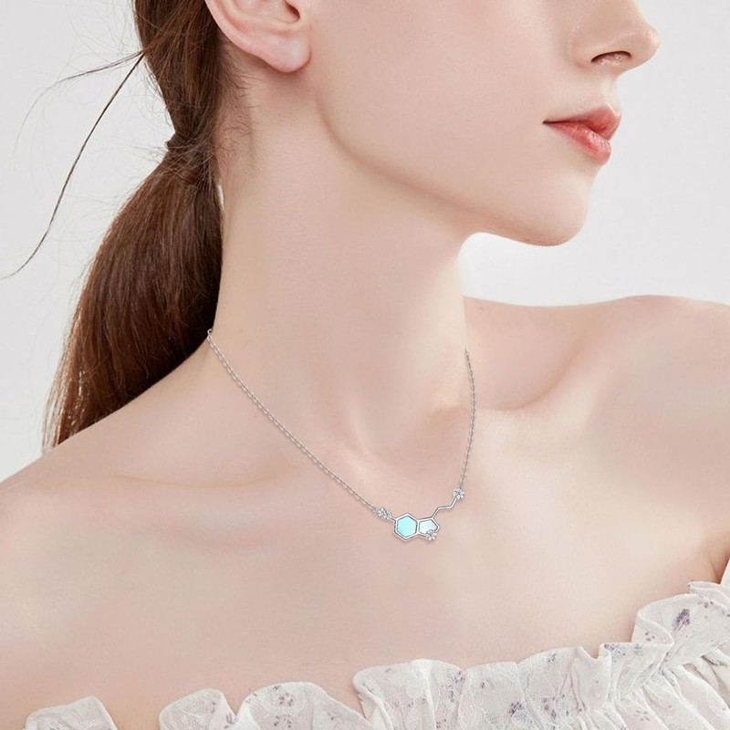 ONEFINITY Serotonin Molecule Necklace For Women 925 Sterling Silver Happiness