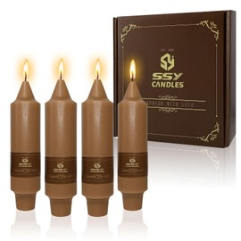 NJAO HOO Brown Short Taper Candle 5 Inch Candlesticks Unscented Dripless Tapered Candle Set for Fall Decorations Home Wedding Party Dinner Candles, 4 Pack