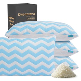 Dreamara Cooling Bed Pillows Queen Size Set of 4 – Adjustable Loft Shredded Memory Foam Pillows for Side, Back & Stomach Sleepers, Supportive & Breathable for Hot Sleepers (Blue)