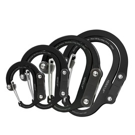 GEAR AID HEROCLIP Mosquetón con Clip y Gancho (Grande, Mediano, pequeño, Mini) para Camping, Mochila, Maletas, Bolso y organización de cochera, Color Negro sigiloso, tamaño Variado, Paquete de 4