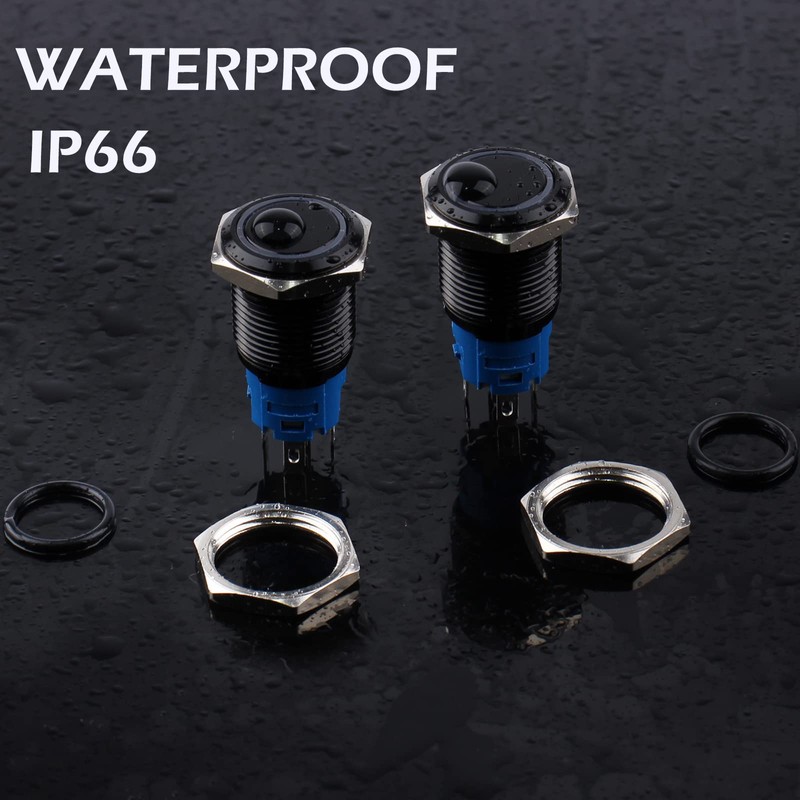 DMWD 2PCS 16MM Momentary Push Button Switch 12V-24V Ring LED