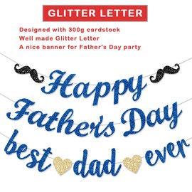ANFEST Glitter Letter Happy Fathers Day Banner Cardstock 9.8FT Best Dad Ever Flag for Holiday Decorations Happy Pappa Day Garland We Love Daddy Banner Thanks Father Blue Backdrop Bunting Sign Props