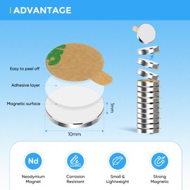 UTOMAG UTOMAG 100 Stück Selbstklebende Magnete 10x1mm, Neodym Magnete, Mini Klebemagnete, Runde Selbstklebende Powermagnete für Whiteboard, Kühlschrank, Fotos, Basteln, Jalousien