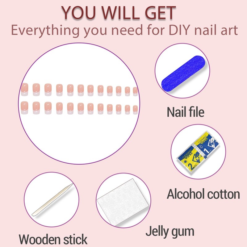 Acrylic Press on Nails Medium Square Fake Nails White French