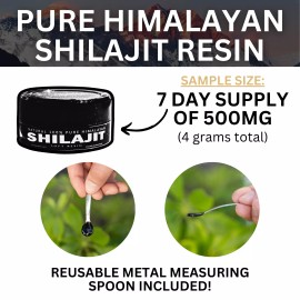 Pure Organic 100% Pure Himalayan Shilajit, Soft Resin, Extremely Potent, Fulvic Acid - 4g Sample (8 servings)