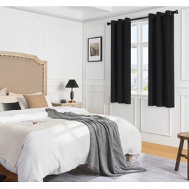 Rutterllow Room Darkening Blackout Curtains for Bedroom 2 Panel,Grommet Top(42x63 Inch, Black)