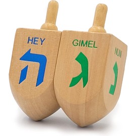 Hanukkah Dreidel Extra Large Wooden Dreidels Hand Painted, Includes Game Instruction Cards (2-Pack XL Dreidel)