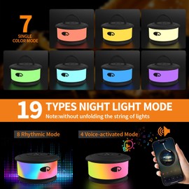 TOHETO Camping String Lights, 3 in 1 Upgraded Retractable RGB Outdoor String Lights with 19 Lighting Modes, Quick 30s Recovery, 32.8 FT Portable Tent Lights, Rechargeable Camping Lantern (Black)