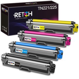 RETCH Compatible Toner Cartridge TN221 Replacement for Brother TN-221 TN225 TN-225 Black and Color, for HL-3140CW 3170CDW 3180CDW MFC 9130CW Printer(1 Black, 1 Cyan, 1 Magenta, 1 Yellow, 4 Pack)