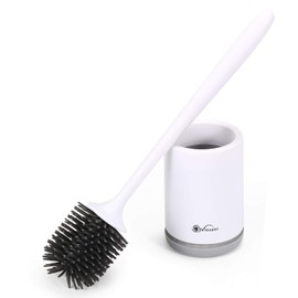 Vinsani Toilet Brush with Handle & Holder Set - Non-Slip Plastic handle with Deep Cleaner Flexible Rubber Bristles and Quick Dry Holder, Grey, 1 Pack