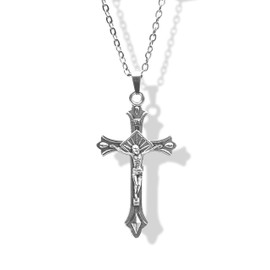 WENTIYA Christian Easter Gifts, Pardon Cross St Michael Caravaca Pendant Necklace, Cruz Del Perdon Catolica with St Benedict and Milagrosa Medal (Jesus Cross, 2)
