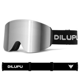 LYCVVVGS Ski Goggles for Men/Women/Youth, Frameless Anti-Fog 100% UV400 Protection Magnetic Lens Snowboard Goggles (Black Frame & Revo Silver Lens (Vlt11.4%))