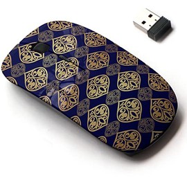 CJCBROES 2.4G Wireless Mouse with Cute Pattern Design for All Laptops and Desktops with Nano Receiver - Blue Gold Luxury Damask