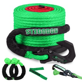 STEGODON Winch Rope 1/4in X 50ft Synthetic Winch Rope Kit,10000LBS Winch Line Cable with Protective Sleeve+Winch Hook for Off Road Vehicle ATV UTV（Green）