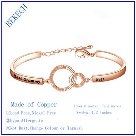 BEKECH Grandma Bracelet Best Grandma Ever Infinity Double Circles Bracelet Family Jewelry Gift for Grandma Granny Gifts from Grandchildren Nana Gift, 9 inch, Copper, /na