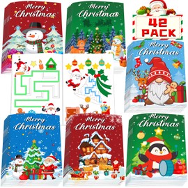 Kylebiuu Pack of 42 Christmas Mini Colouring Book for Children, Christmas Stocking Filler Goodie Mini Brochures Christmas Gifts Christmas Party Accessories Favours