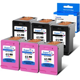 SuperInk Remanufactured 65XL High Yield Ink Cartridge Replacement for HP 65 65 XL N9K04AN N9K03AN Compatible with AMP 120 125 DeskJet 2620 3700 3720 Envy 5000 5032 Printer (3 Black, 3 Tri-Color)