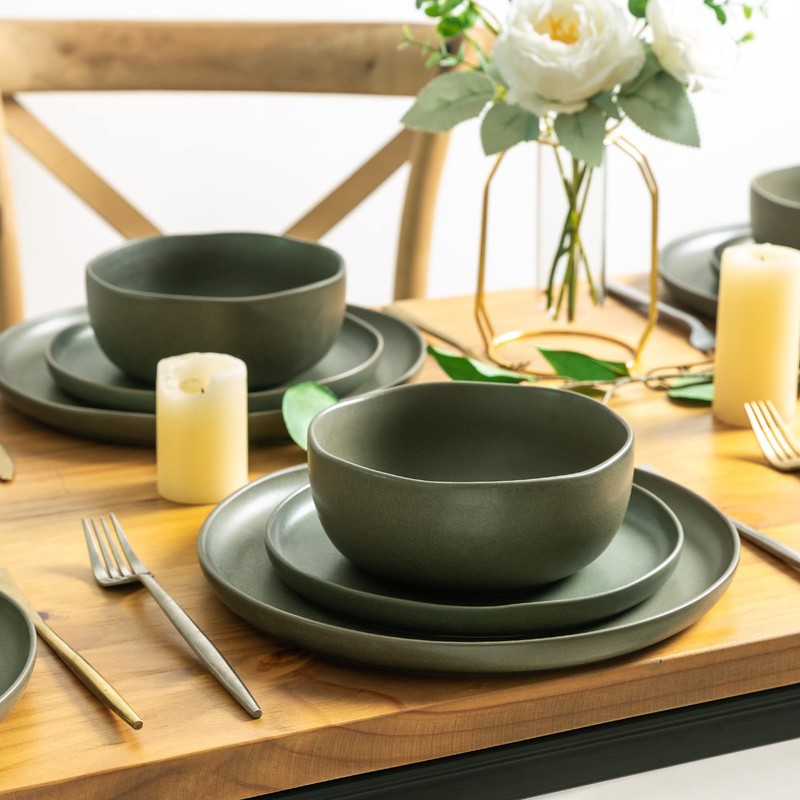 AmorArc Ceramic Dinnerware Sets, Wavy Rim Stoneware Plates and Bowls